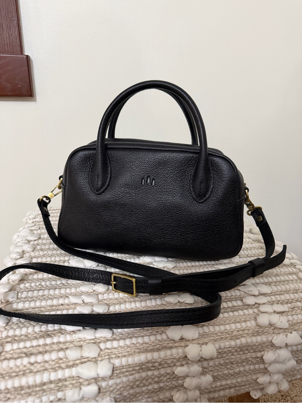 Black Mini Leather Satchel with Removable Crossbody Strap